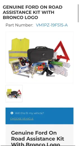 Vm1pz-19f515-a Ford Accessories Genuine On Road Assistance Kit With Bronco Logopart Number