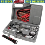 Roadside Emergency Tool Kit Jumper Cables Flashlight Tire Gauge Pliers Compact New. Price: $35.07.