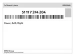 Genuine Bmw Cover, Grill, Right 51-11-7-374-204 New. Price: $35.54.