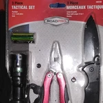 Roadpro 18HS100 3 Piece Tactical Set Multicolor Flashlight Multi-pliers Knife New. Price: $18.00.